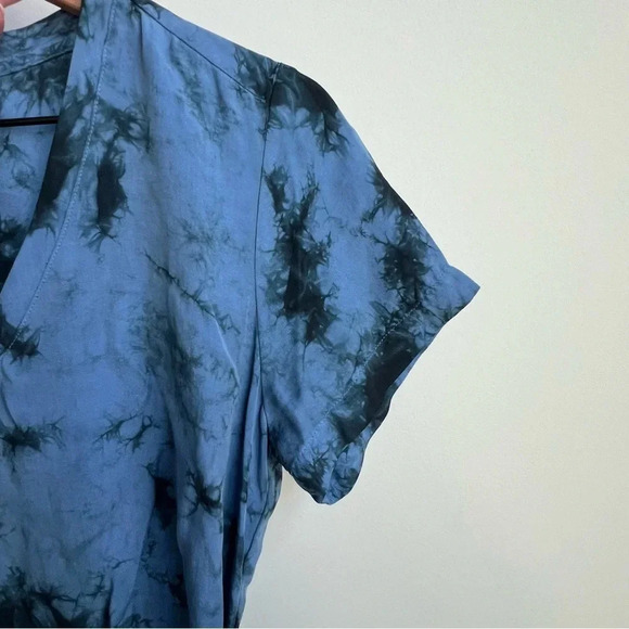 Anthropologie Cloth & Stone Liv Tie-Front Mini Dress tie dye tencel lyocell blue - Picture 7 of 12